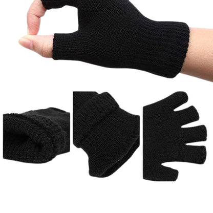 Black half-finger gloves with a white background