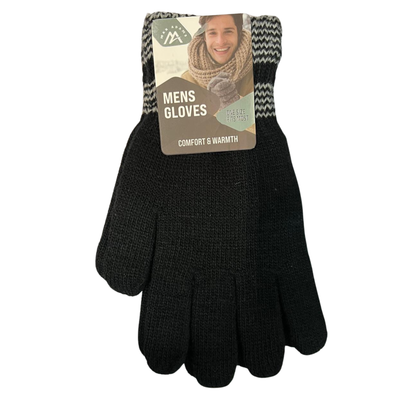 Black men's gloves with a brand label on a white background