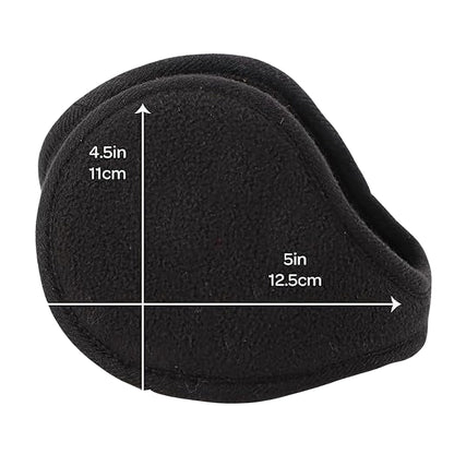 Black ear muffs with measurements on a white background