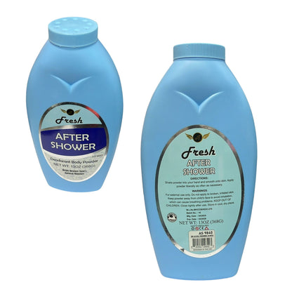 Two bottles of 'Fresh' after shower product on a white background