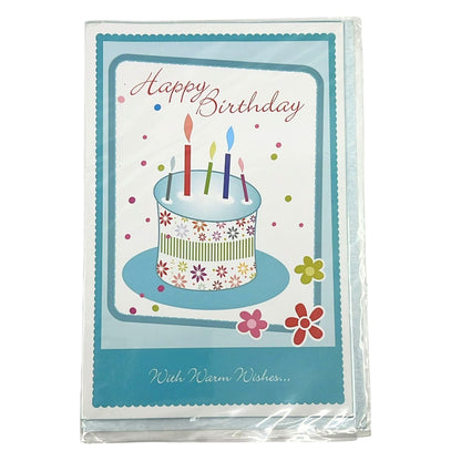 Packaged birthday card with a cake illustration and 'Happy Birthday' text.