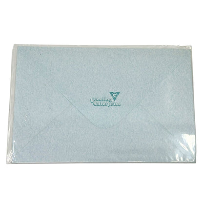 Light blue envelope with a logo on a white background