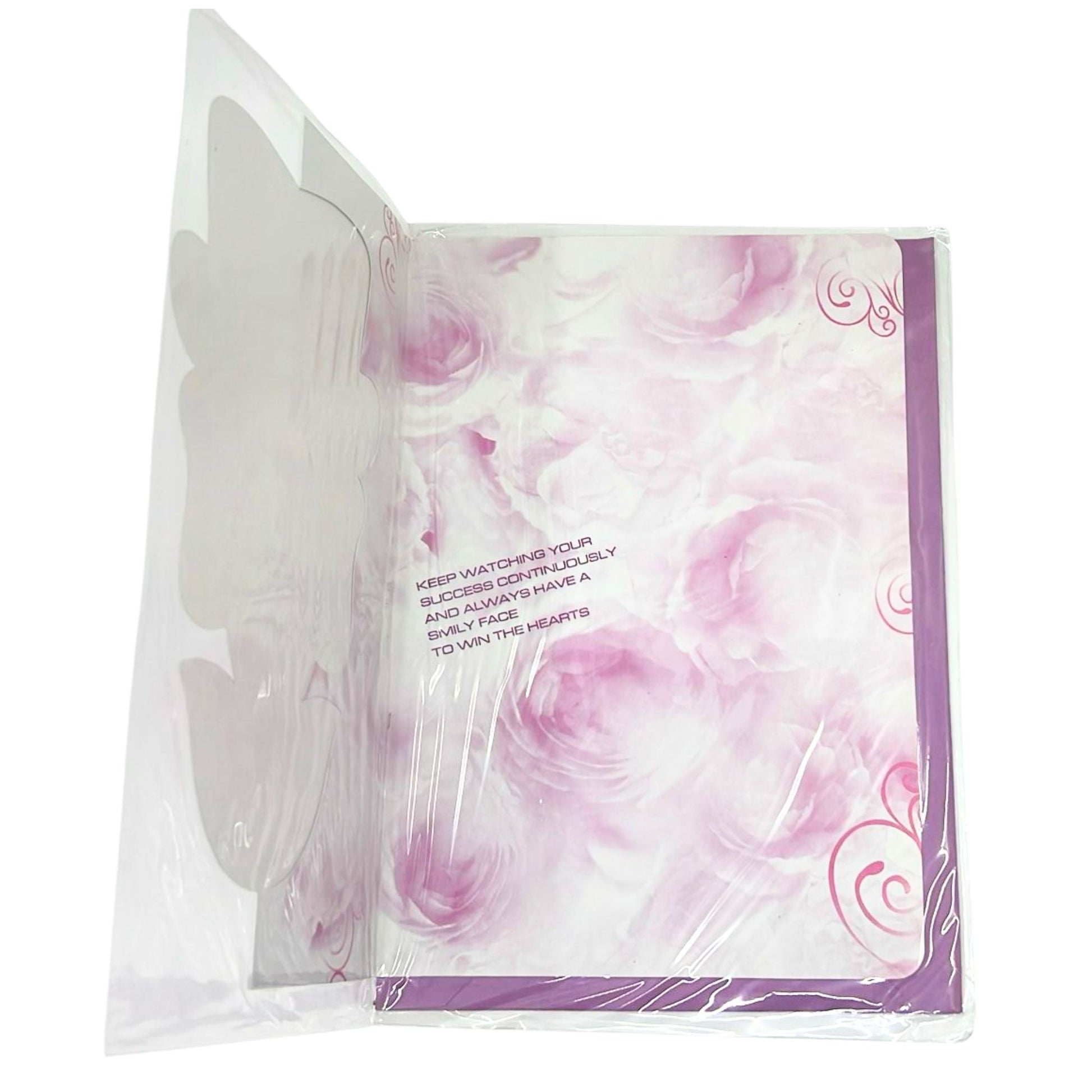 Product packaging with pink floral design and text on a white background
