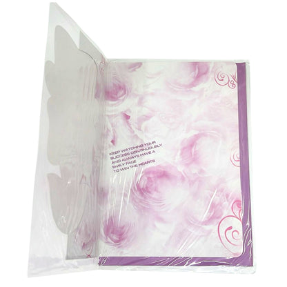 Product packaging with pink floral design and text on a white background