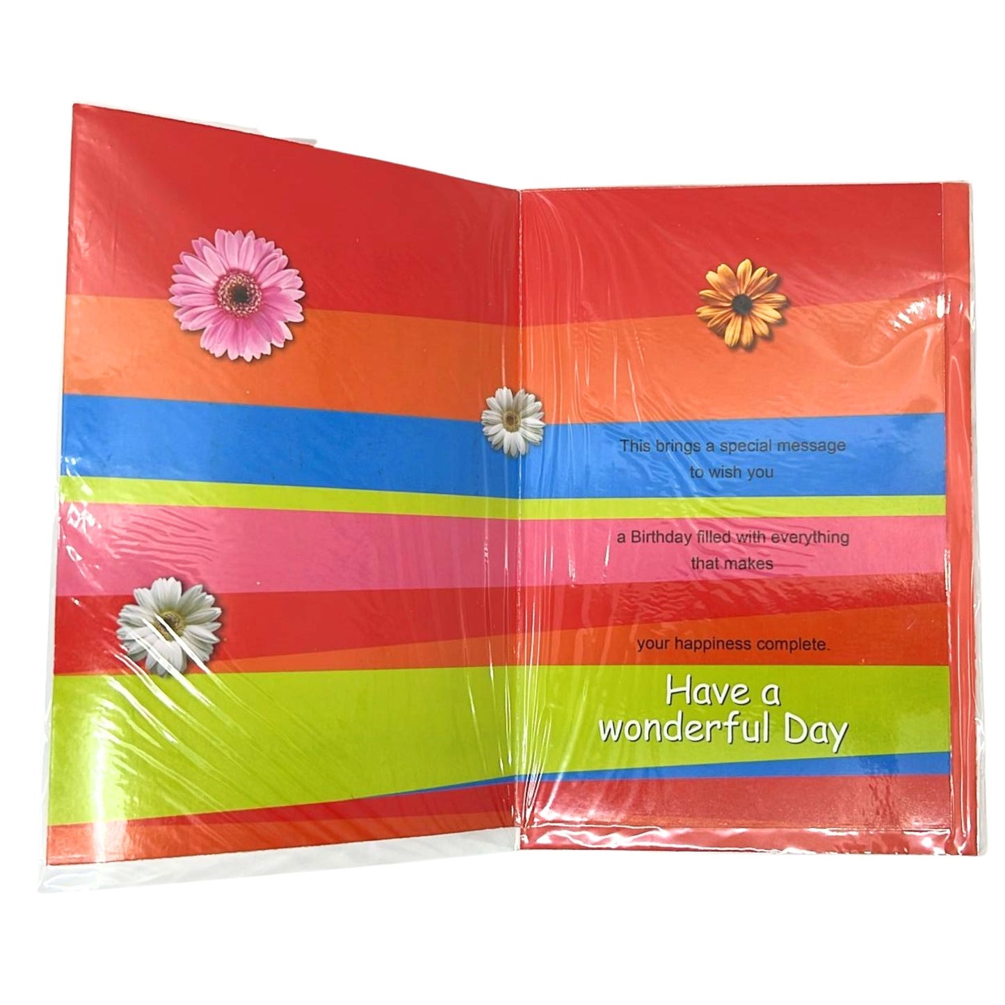 Colorful greeting card with floral designs and text on a white background