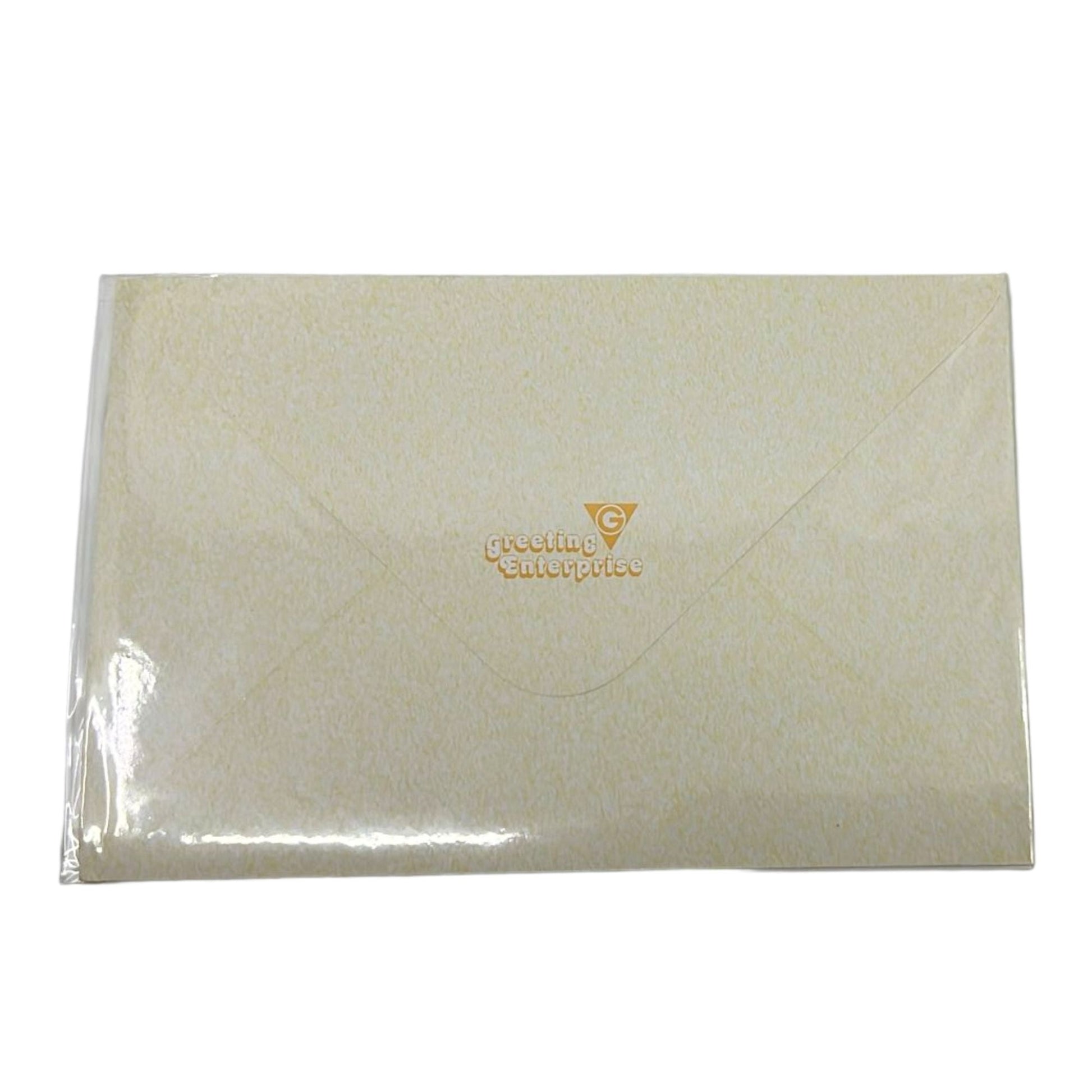 Beige envelope with a logo on a white background
