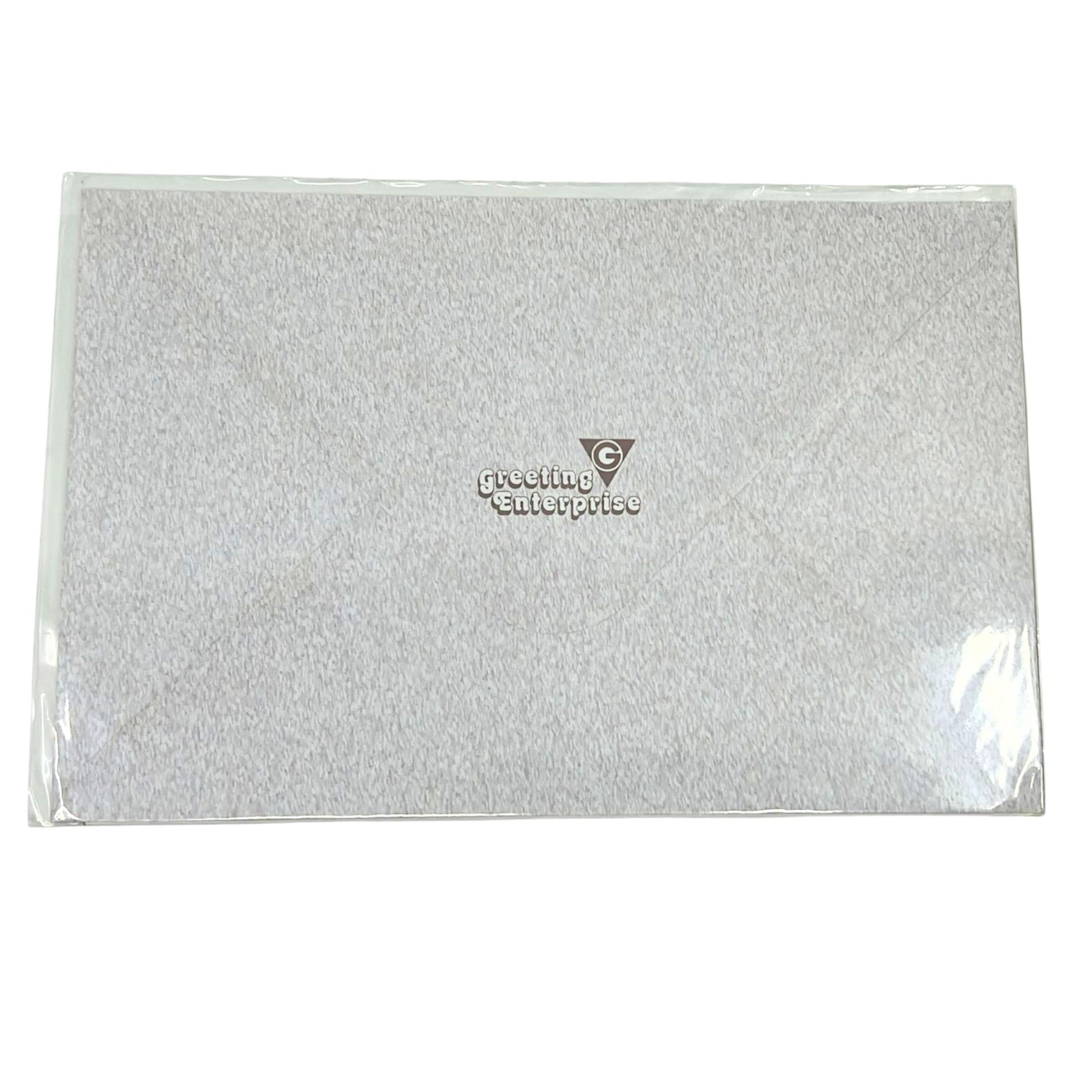 Silver glittery card with 'Greeting Enterprise' logo on a white background