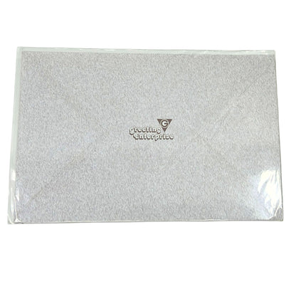 Silver glittery card with 'Greeting Enterprise' logo on a white background