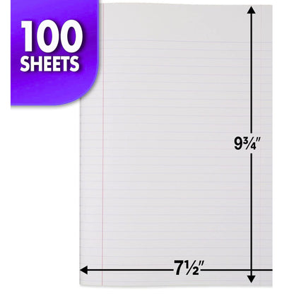 Sheet of paper with dimensions labeled and a purple label indicating '100 sheets'.