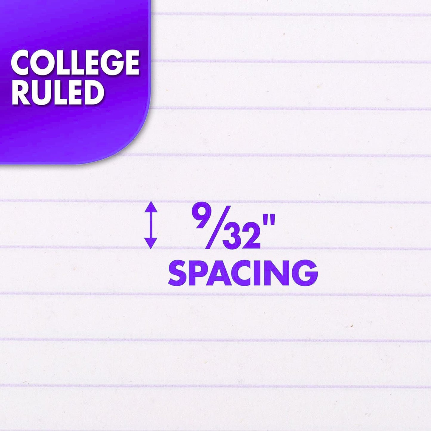 College ruled paper with 9/32" spacing text on a purple background