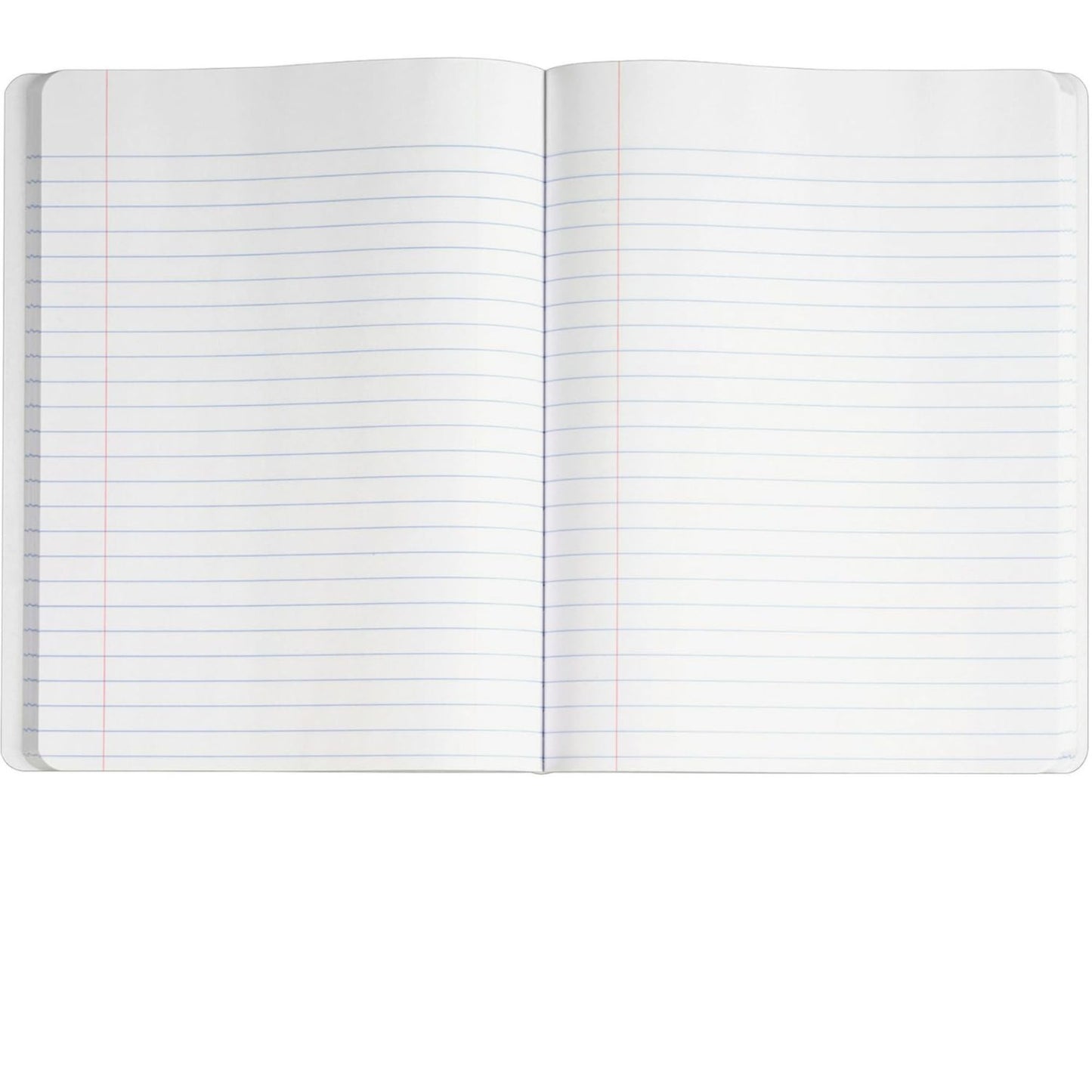 Open notebook with lined pages on a white background