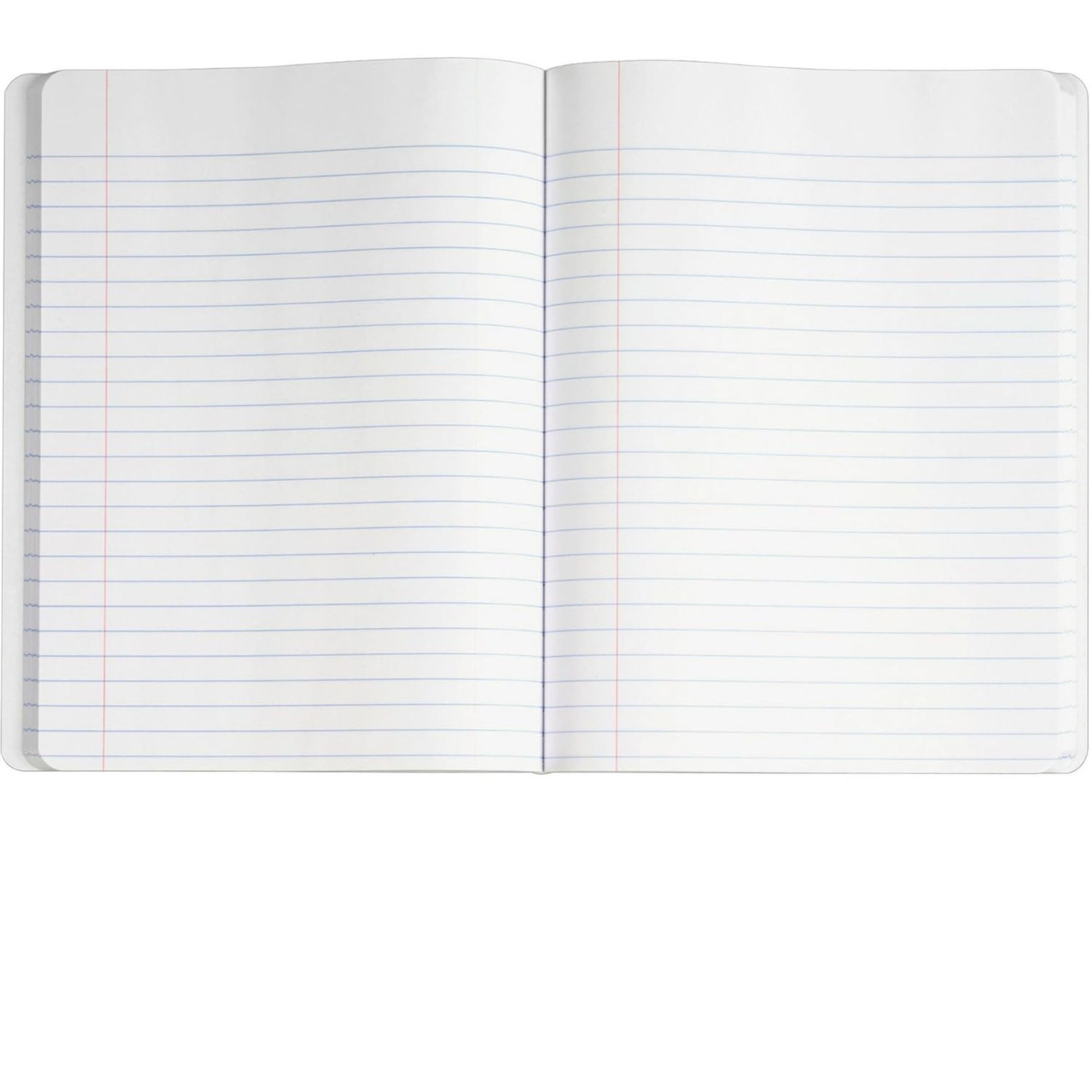 Open notebook with lined pages on a white background