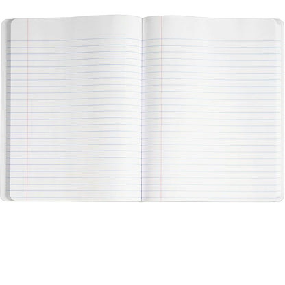 Open notebook with lined pages on a white background
