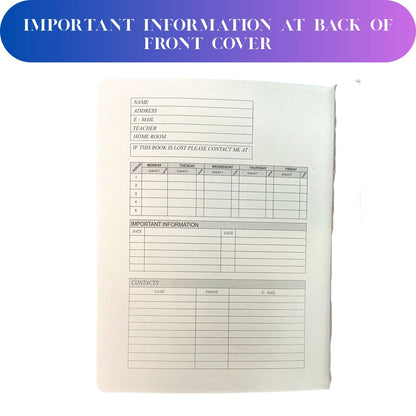 Notebook cover with pre-printed forms and text on a white background