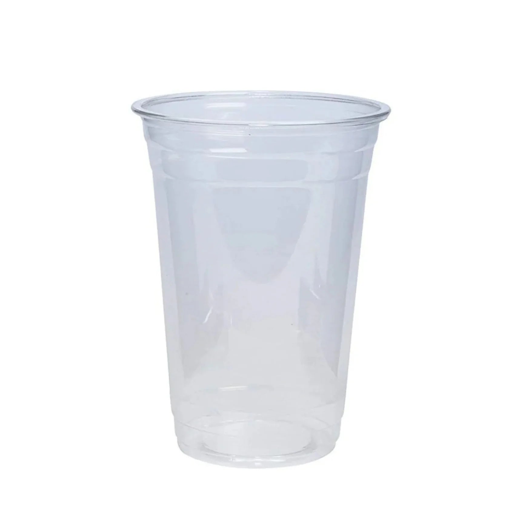Clear plastic cup on a white background