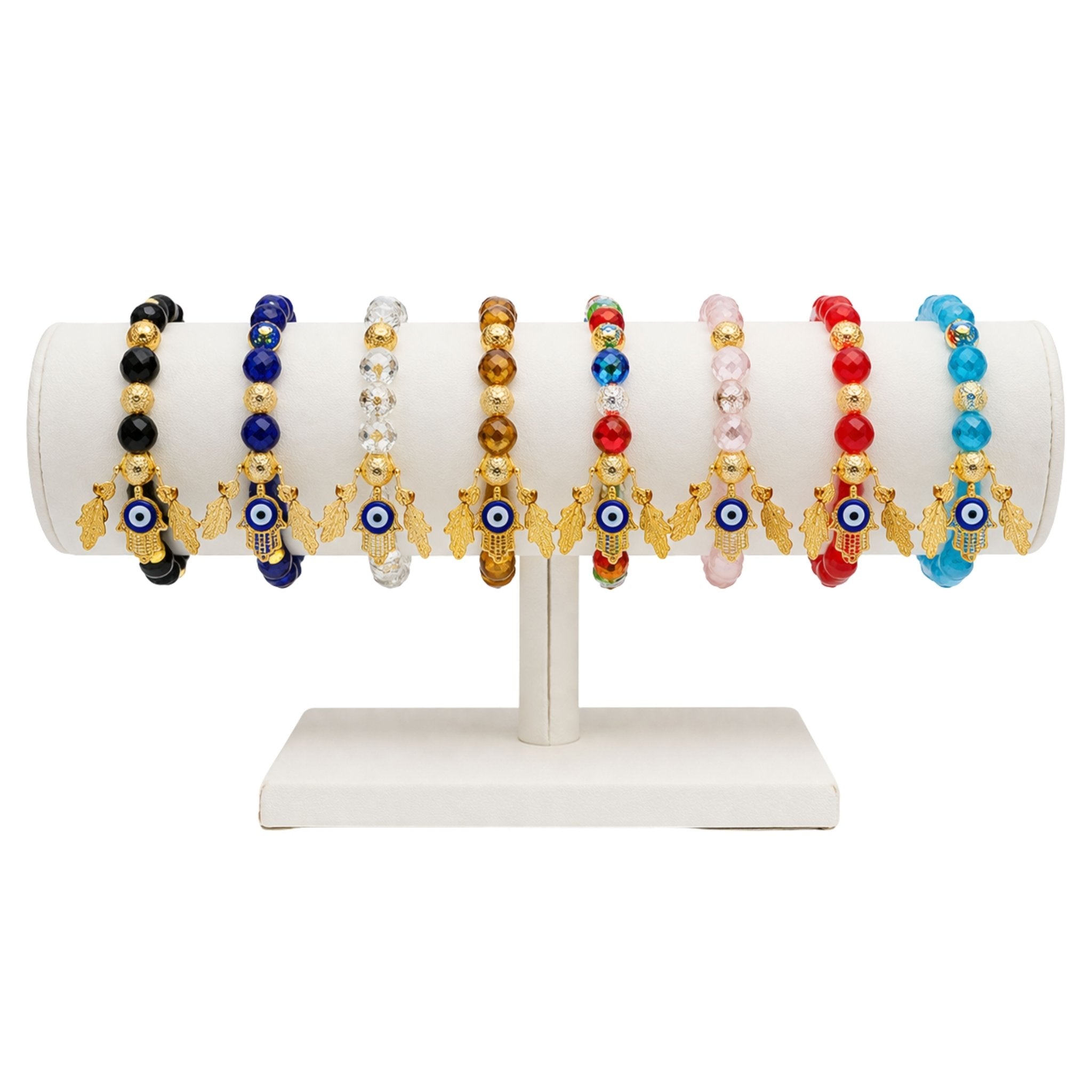 Crystal Beaded Bracelet Hamsa Hand Evil Eye Charm Gold Tone product image 24