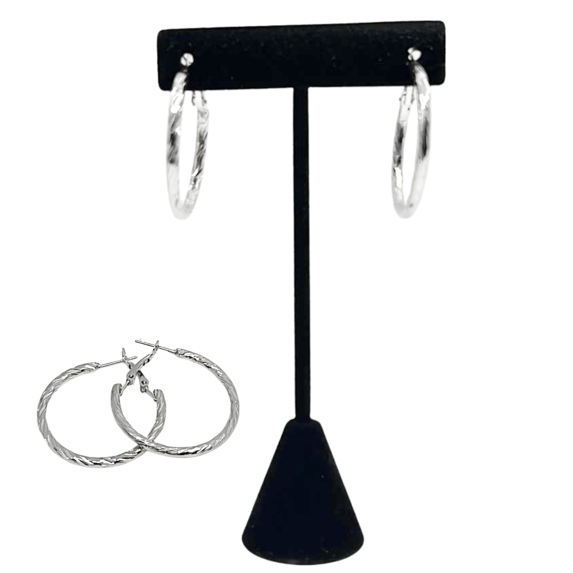 Twisted Textured Hoop Earrings – 1.25" Silver Fashion Hoops: 1 Pair Earing main product image