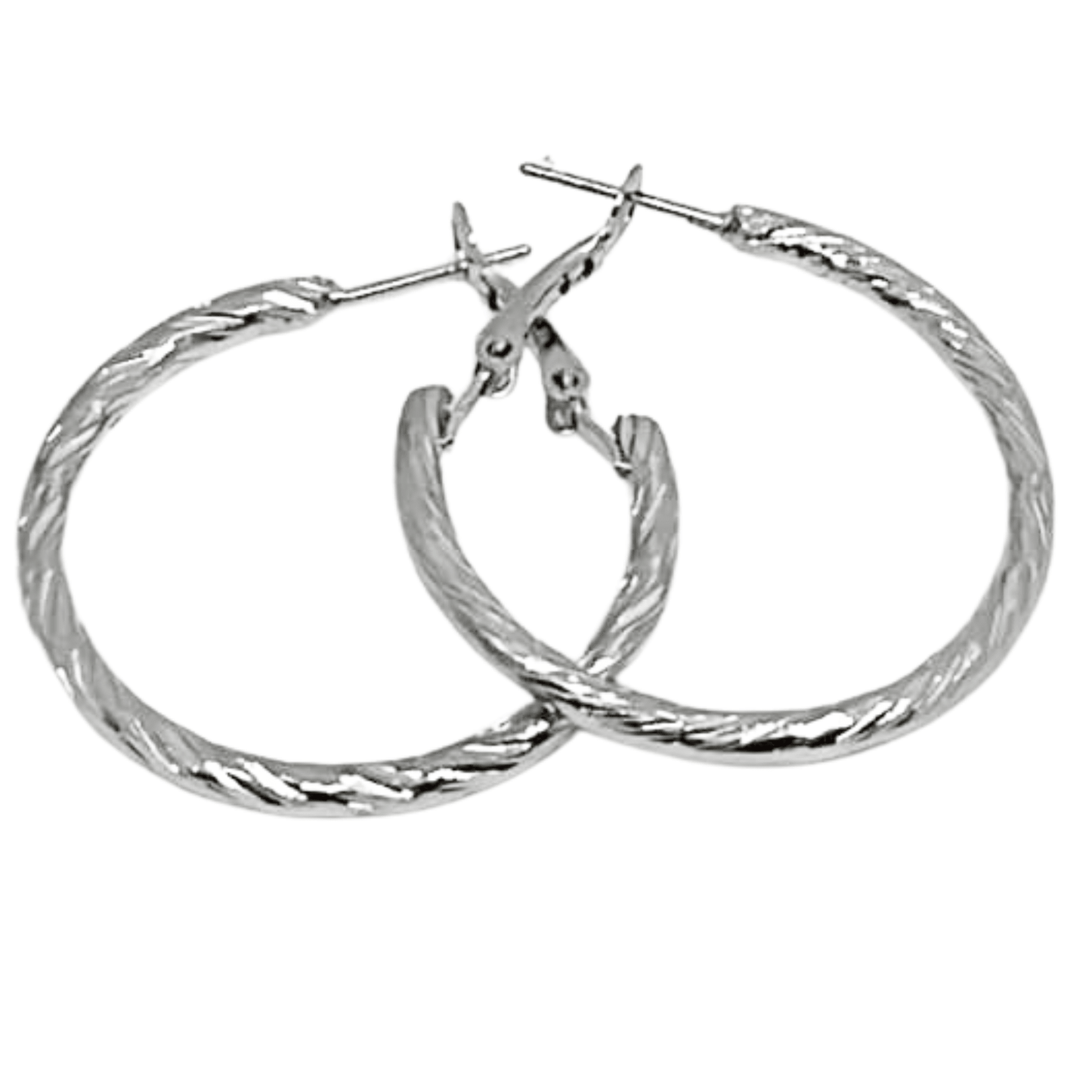 Twisted Textured Hoop Earrings – 1.25" Silver Fashion Hoops: 1 Pair Earing size and feature image