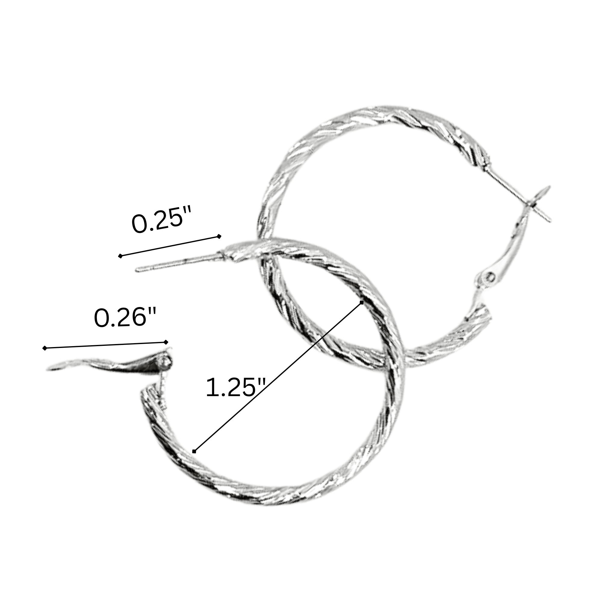 Twisted Textured Hoop Earrings – 1.25" Silver Fashion Hoops: 1 Pair Earing product detail image