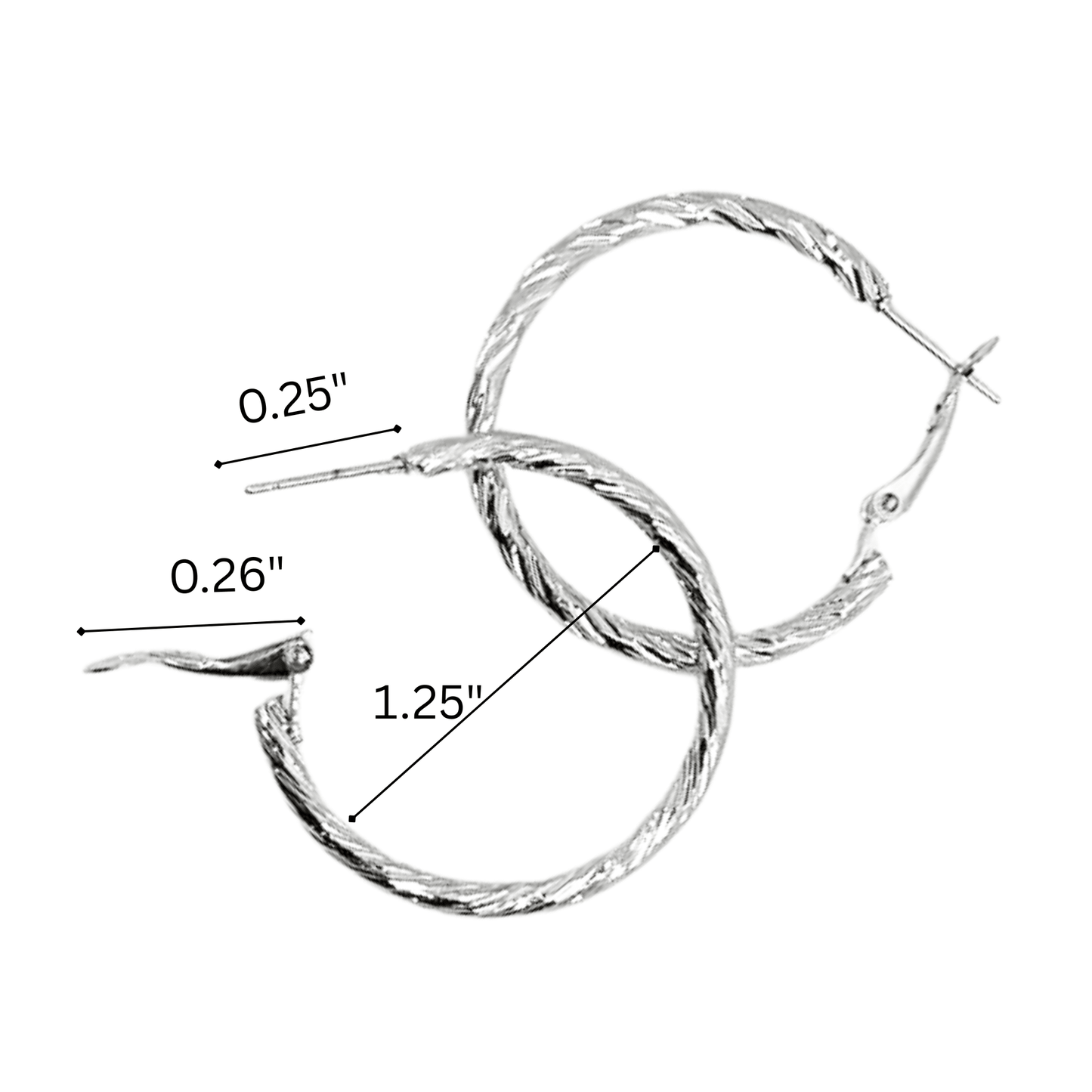 Twisted Textured Hoop Earrings – 1.25" Silver Fashion Hoops: 1 Pair Earing product detail image