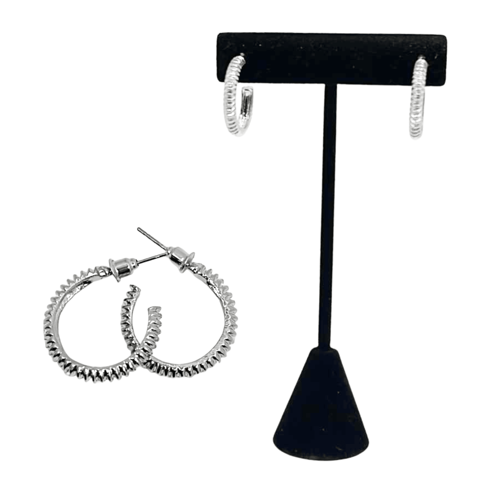 Textured Mini Hoop Earrings – 0.60" Silver Tone Fashion Hoops: 1 Pair Earing main product image