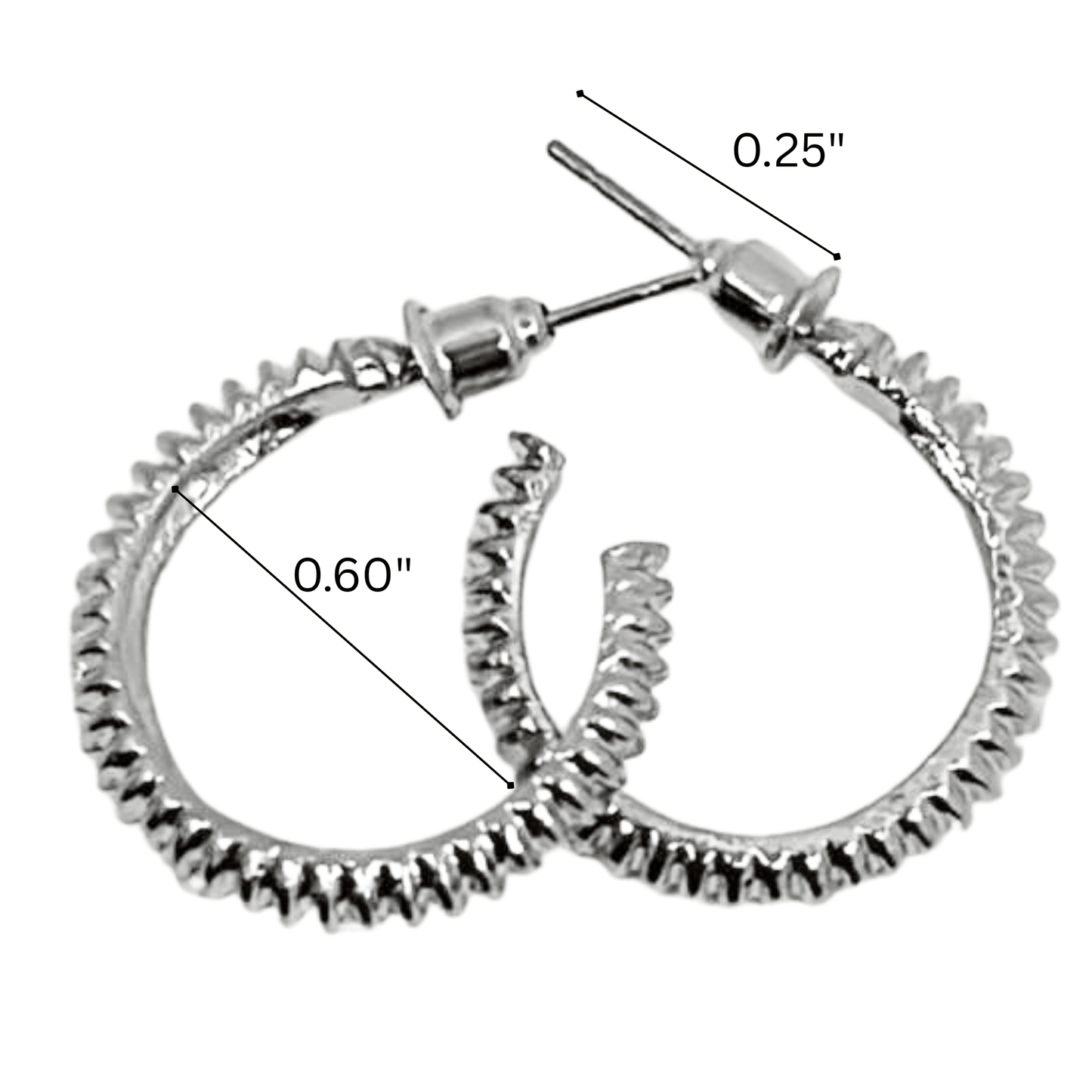 Textured Mini Hoop Earrings – 0.60" Silver Tone Fashion Hoops: 1 Pair Earing product detail image