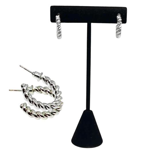 Twisted Silver Mini Hoop Earring – 0.5" Small Lightweight Fashion Hoop: 1-Pair
