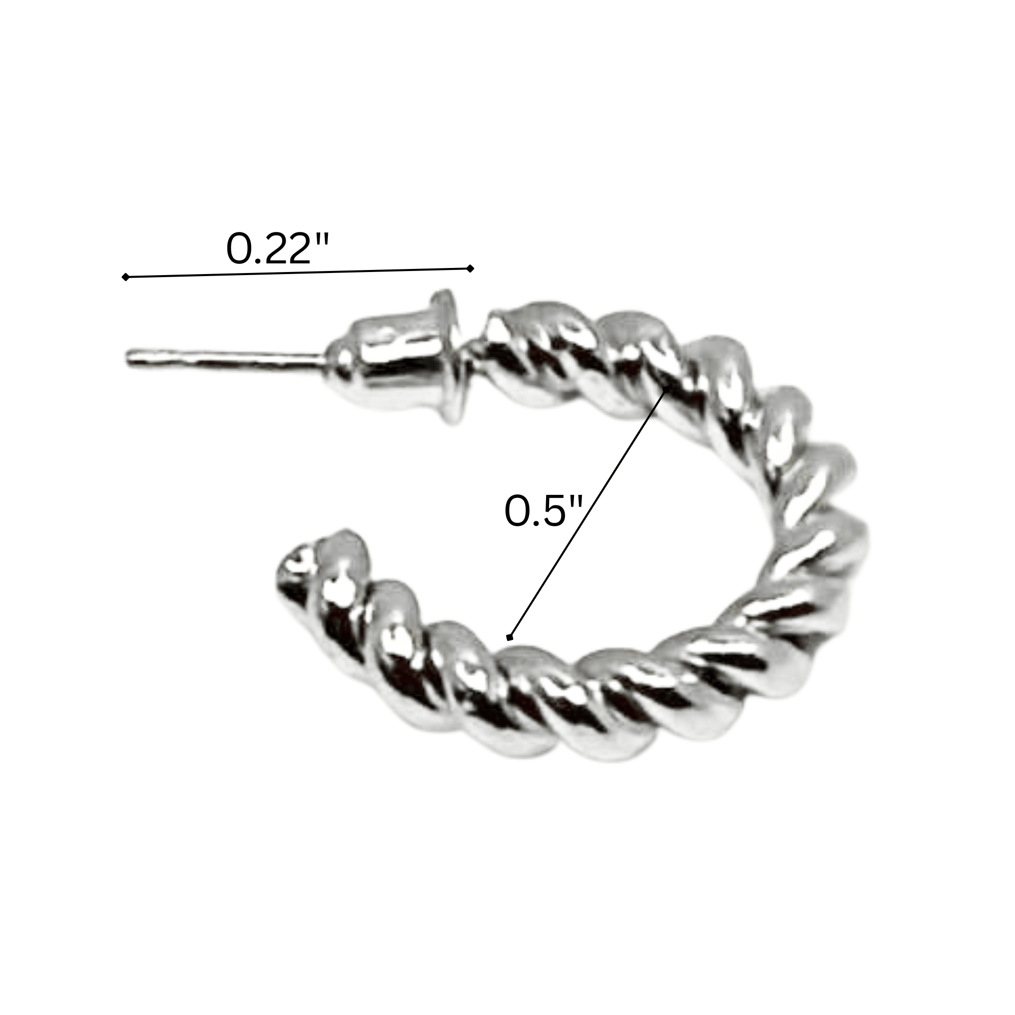 Twisted Silver Mini Hoop Earring – 0.5" Small Lightweight Fashion Hoop: 1 Pair Earing product detail image