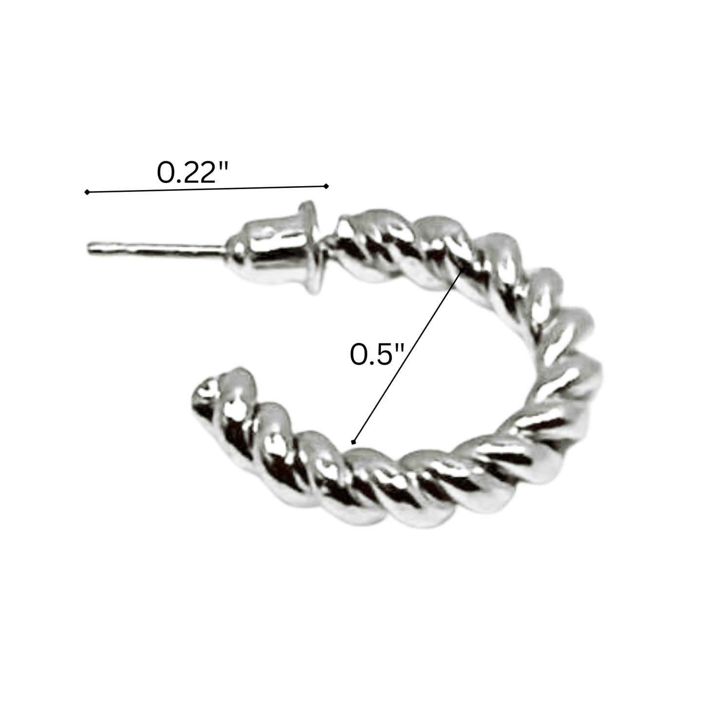 Twisted Silver Mini Hoop Earring – 0.5" Small Lightweight Fashion Hoop: 1 Pair Earing product detail image