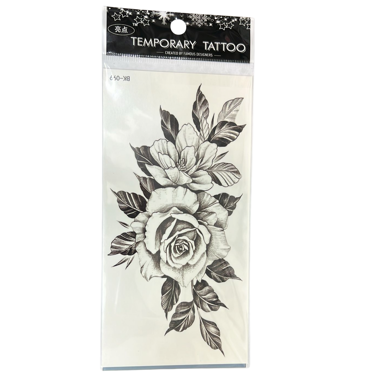 99¢- Temporary Tattoos for Women – Black Flower Rose Tattoo Stickers – Long-Lasting Semi-Permanent Body Art: 1CT