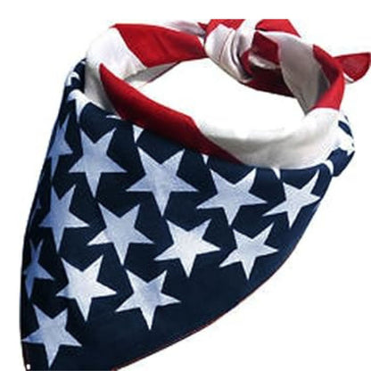 American flag patterned bandana with stars and stripes on a white background