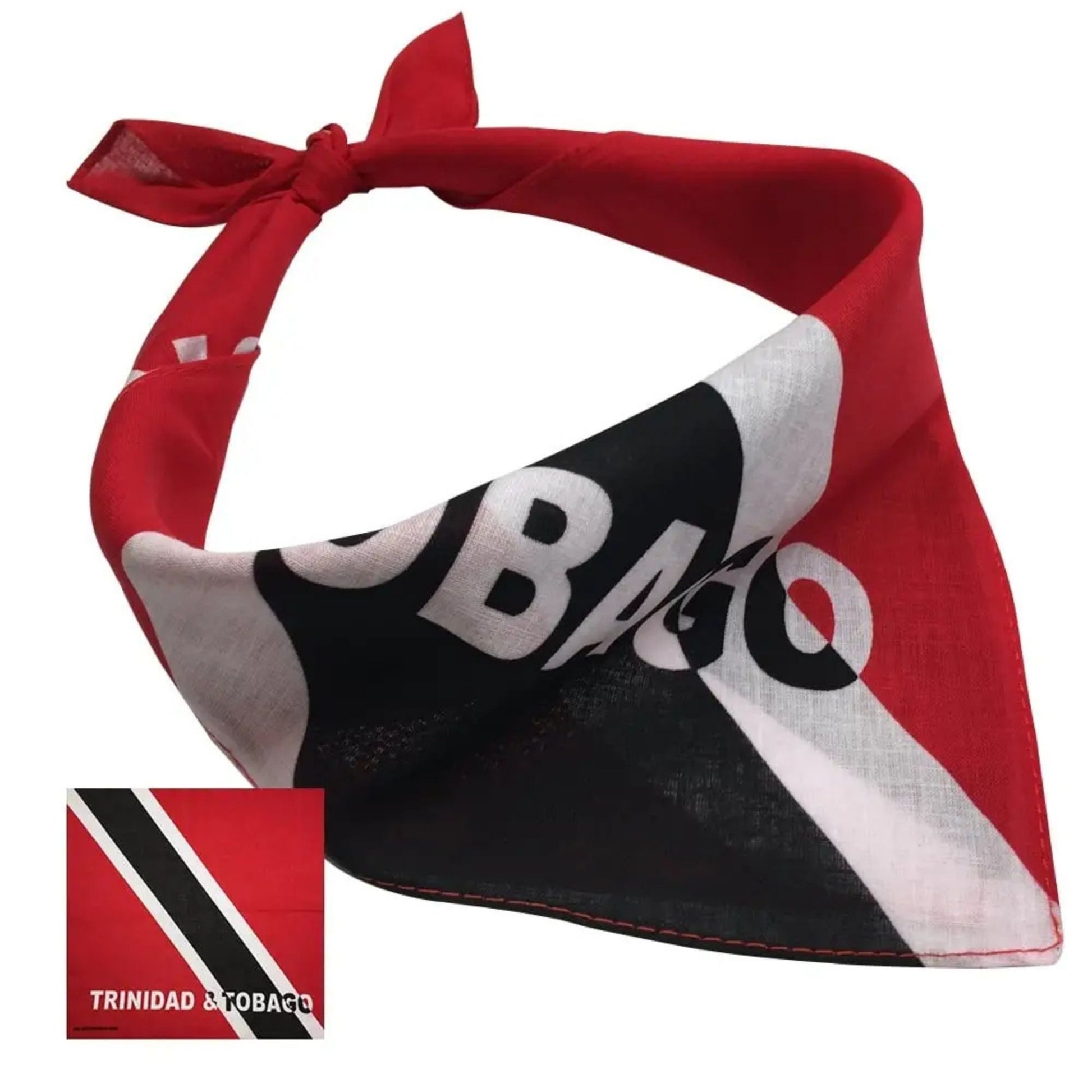Red, black, and white bandana with 'BACO' branding on a white background