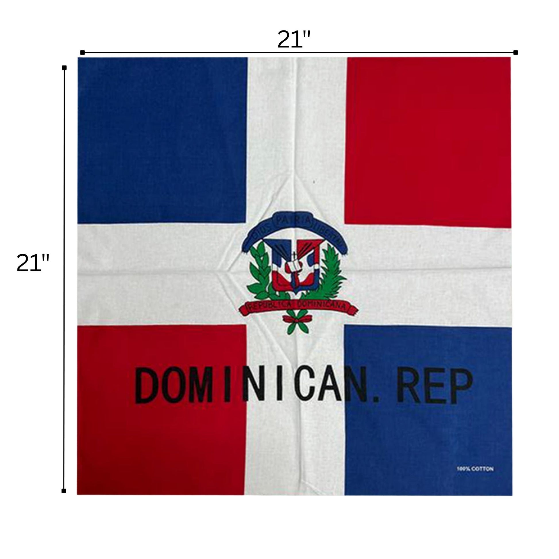 Flag of the Dominican Republic with dimensions labeled on a white background