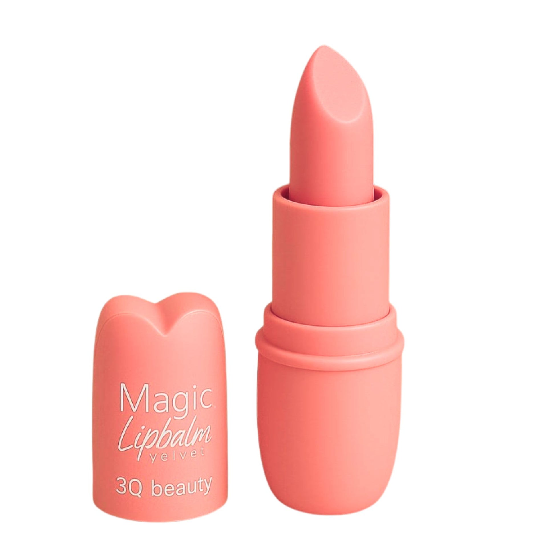 Coral-colored lip balm with 'Magic Lipbalm' and '3Q beauty' branding on a white background