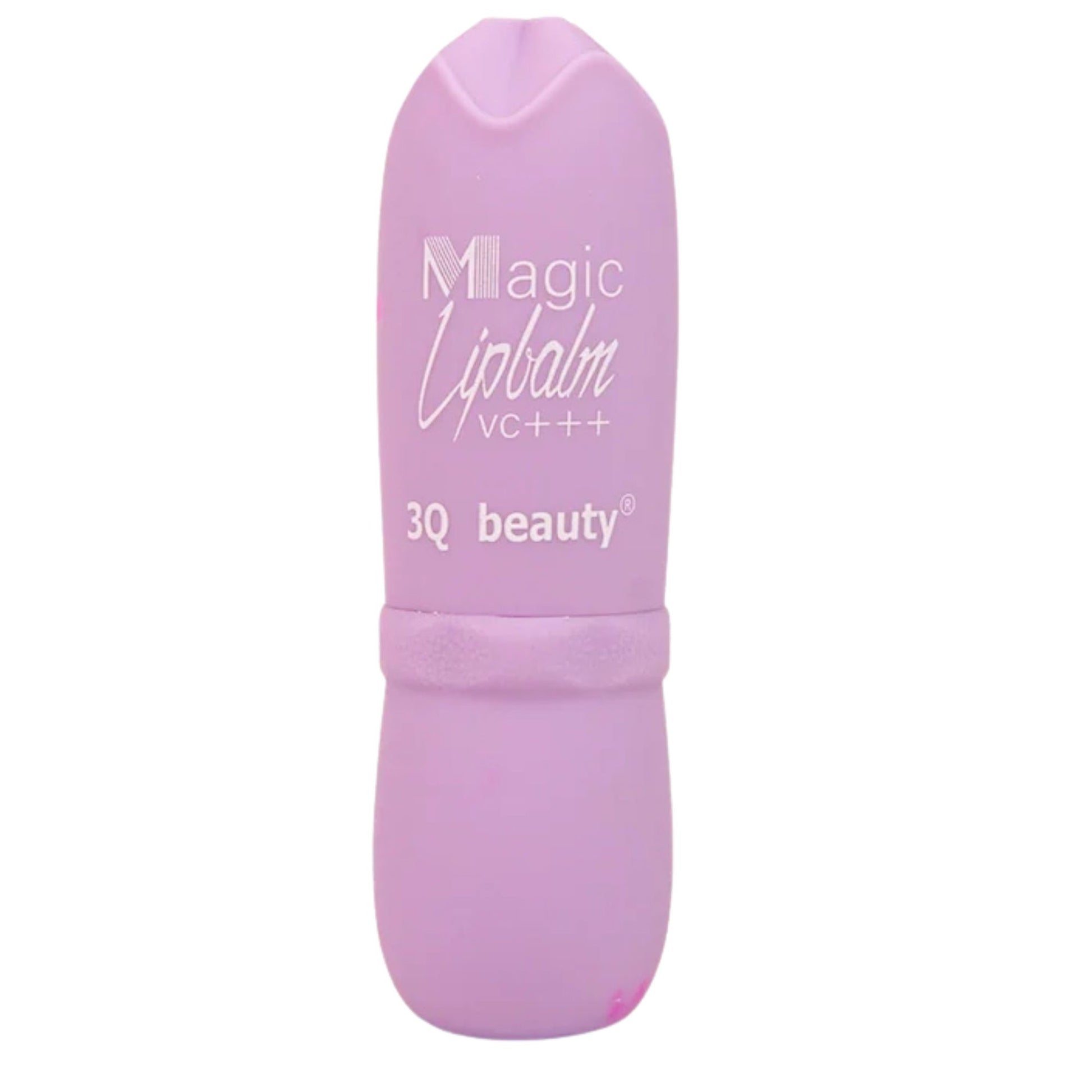 Purple lip balm with '3Q beauty' branding on a white background