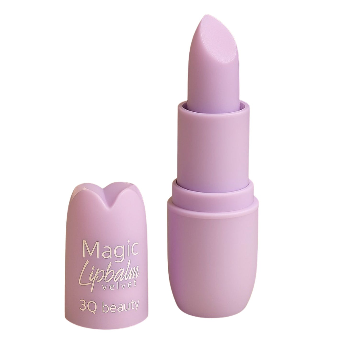 Purple lip balm with 'Magic Lipbalm Velvet' and '3Q beauty' text on a white background
