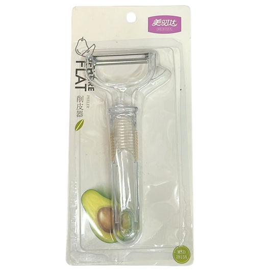 Avocado peeler in clear packaging with a visible brand logo on a white background
