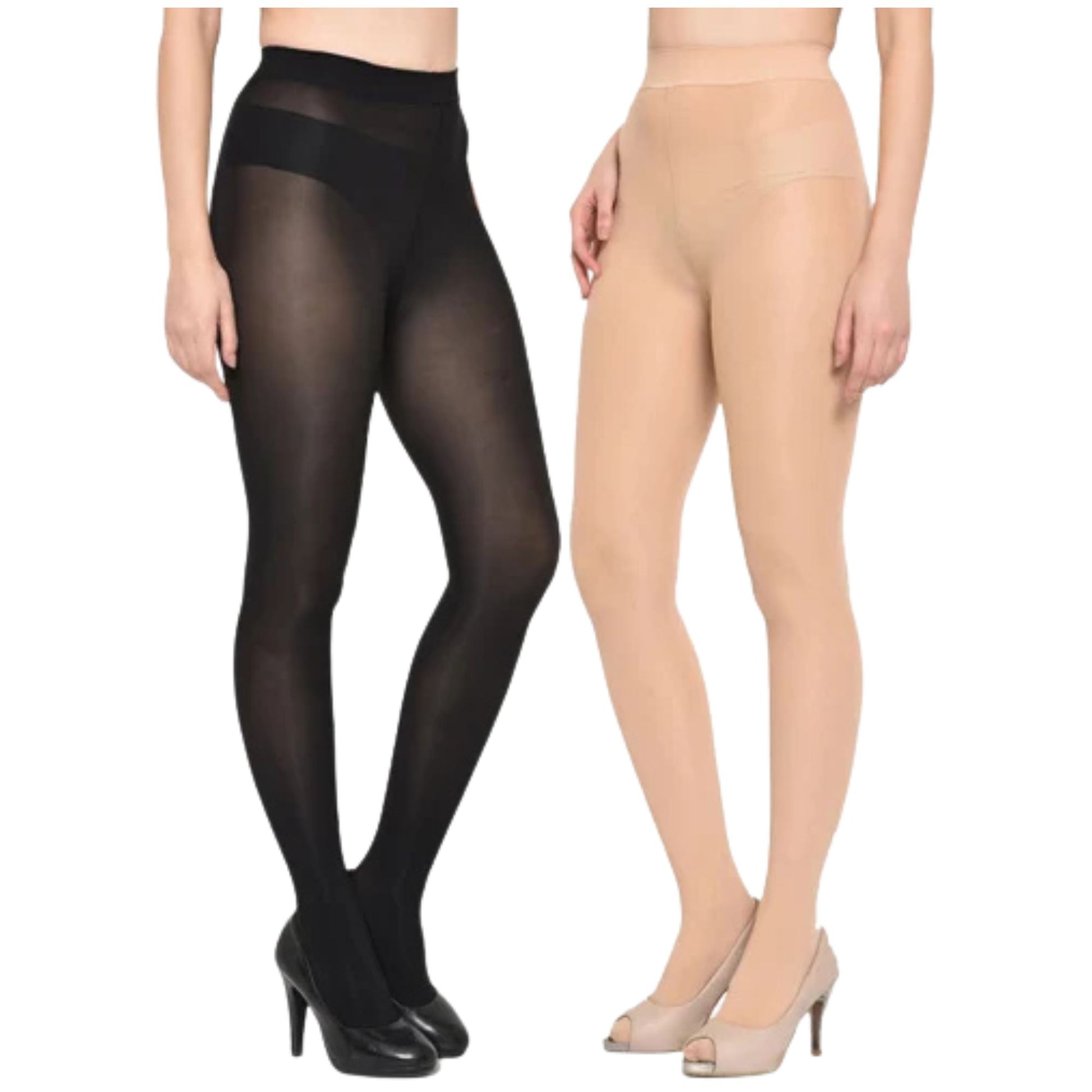 Black and beige tights on a white background