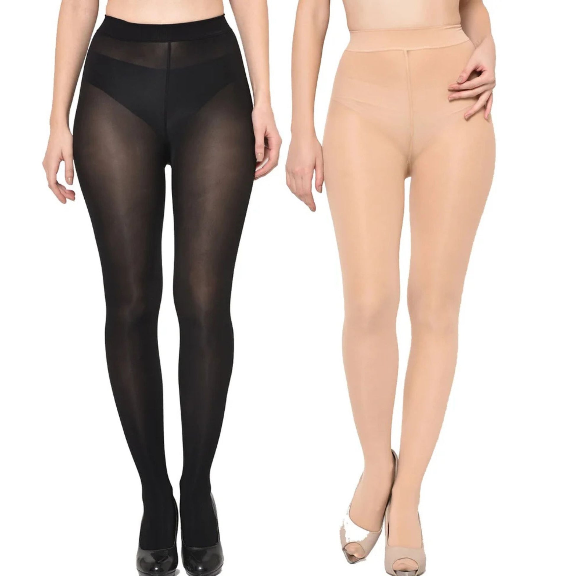 Black and beige tights on a white background