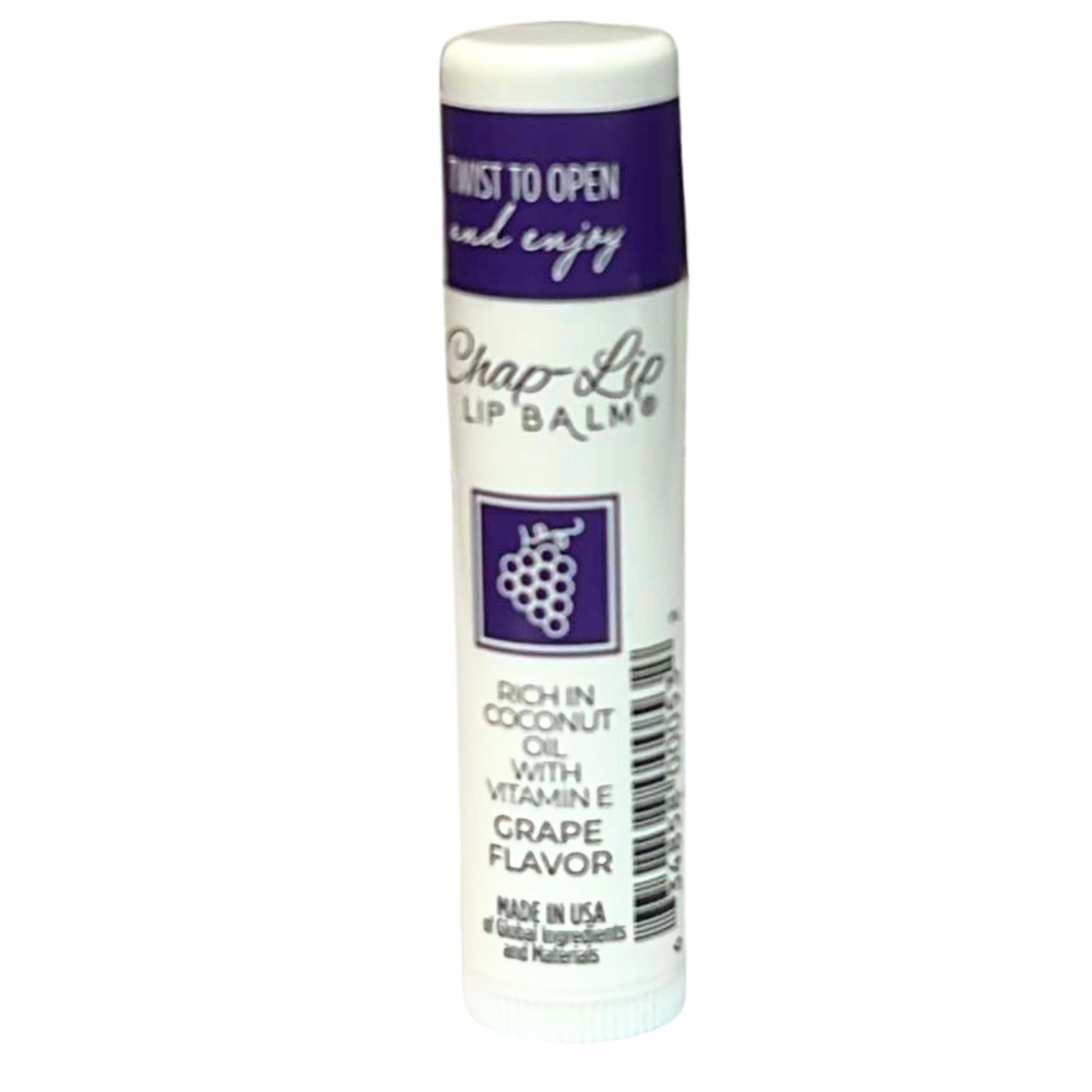 Chap-Lip lip balm stick with grape flavor on a white background