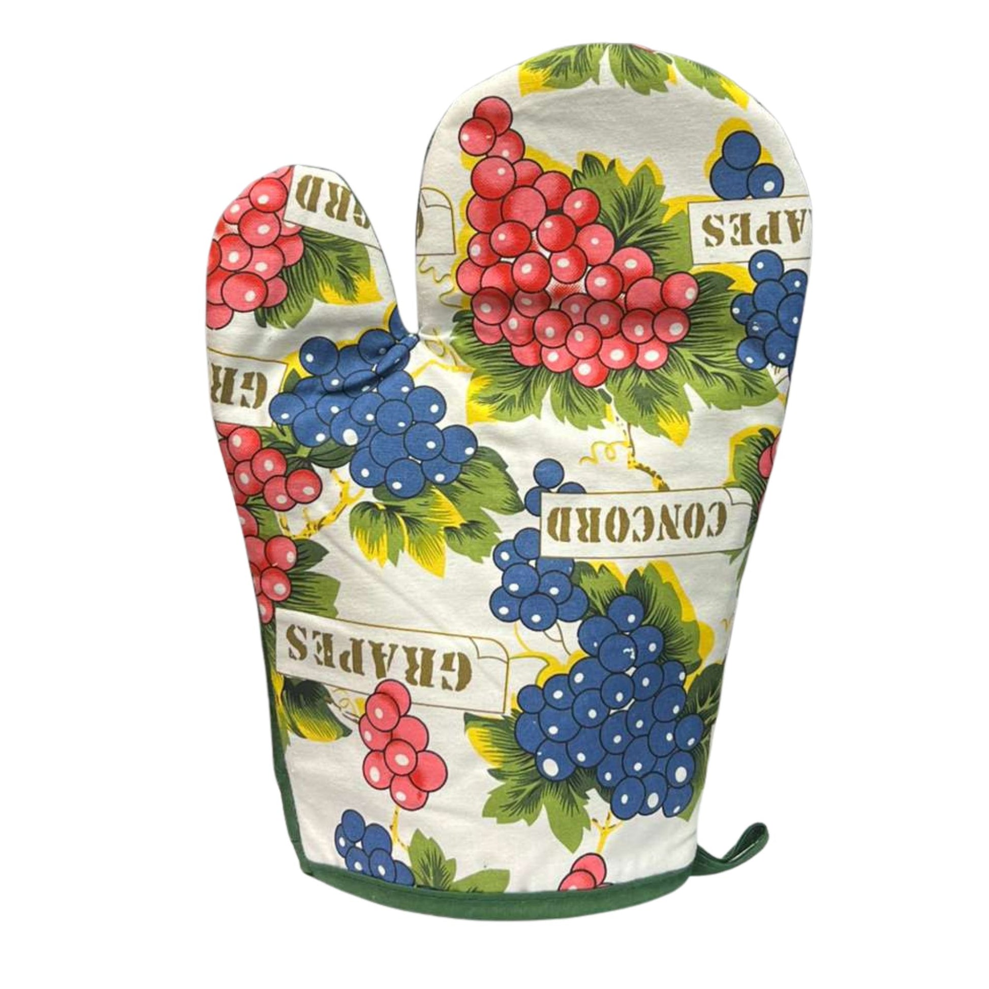 Oven mitt with berry pattern on a white background