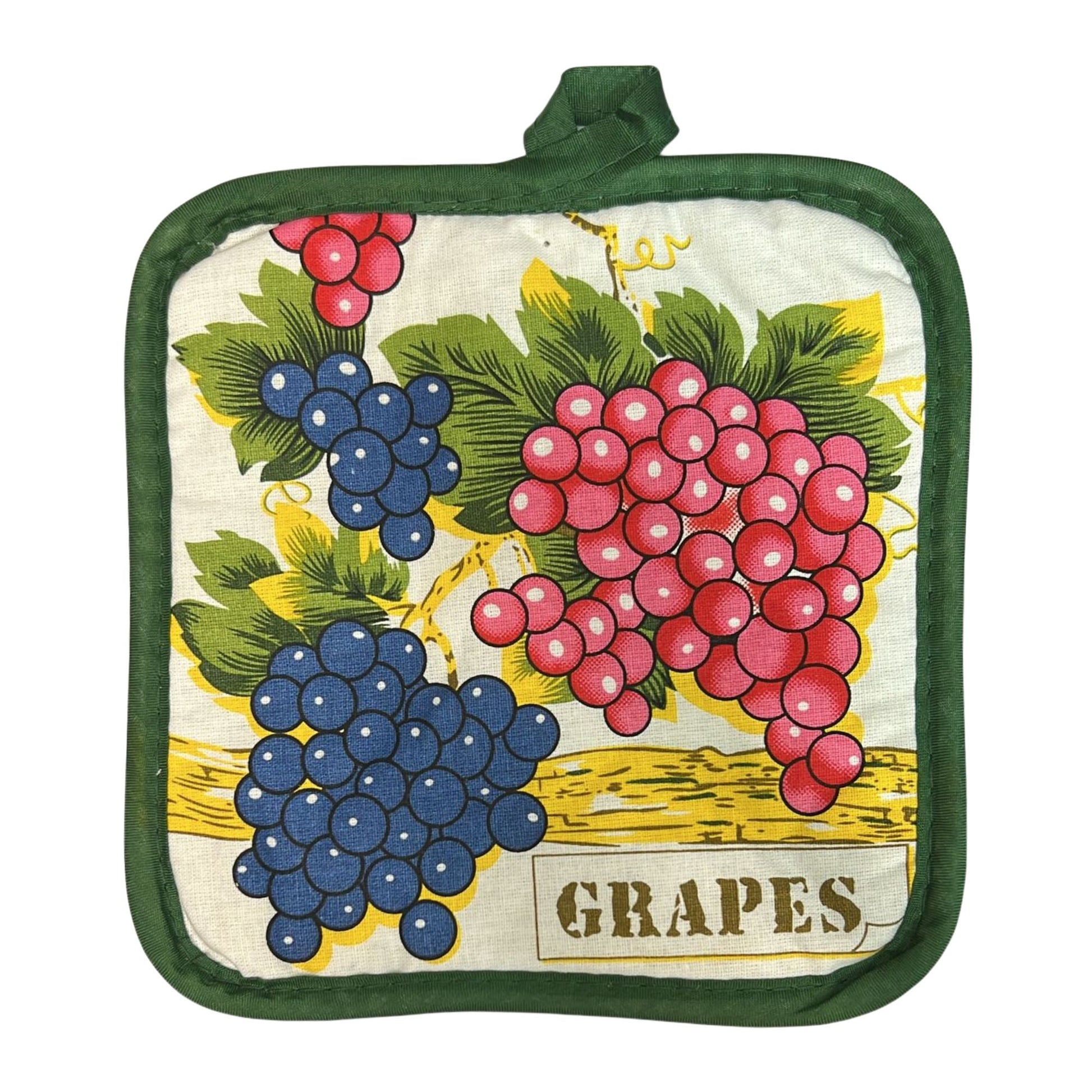 Potholder with grapes design on a white background