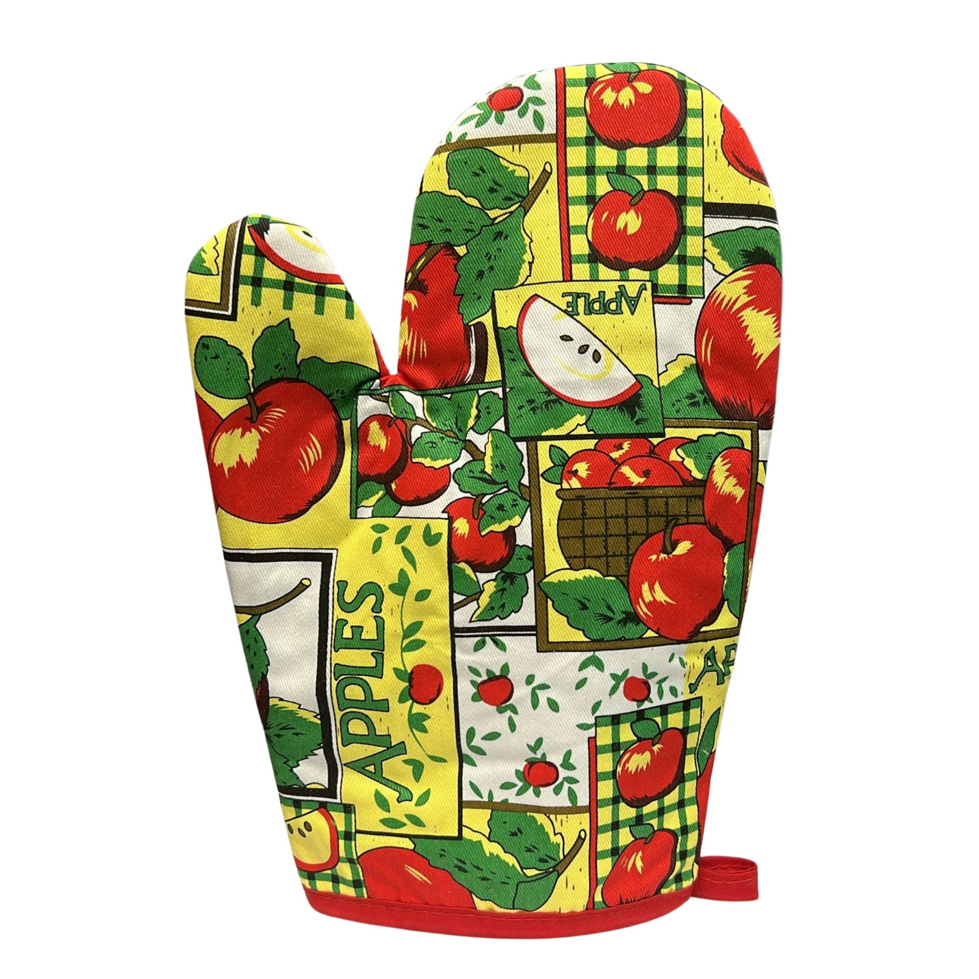 Oven mitt with apple pattern on a white background