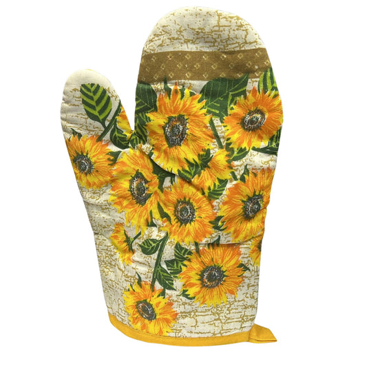 Oven mitt with sunflower pattern on a white background