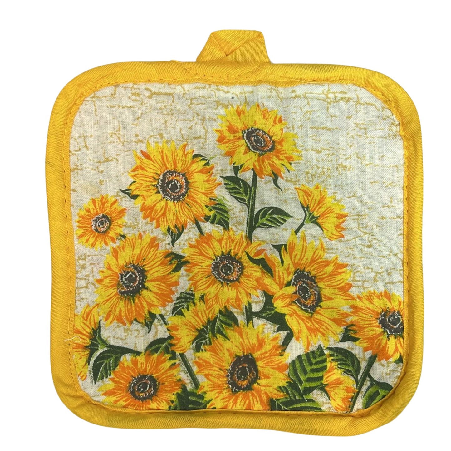 Potholder with sunflower design on a white background