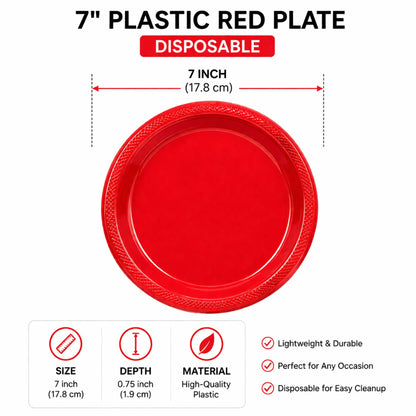 7" Plastic Red Plate Disposable Disposable Plates Party Dimensions