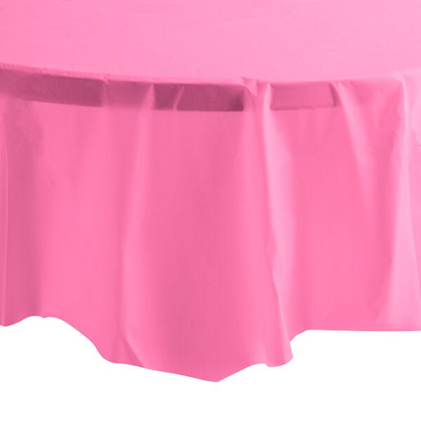 84'' Hot Pink Round TableCloth Plastic Disposable Tablecovers Tablecloths Round size and feature image