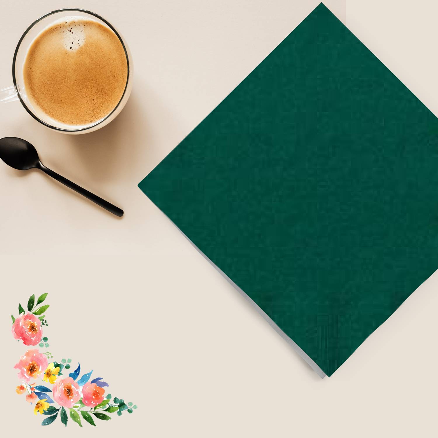 Hunter Green Beverage Napkins 24 Pack Party Tableware, Event Catalog,Napkins size and feature image