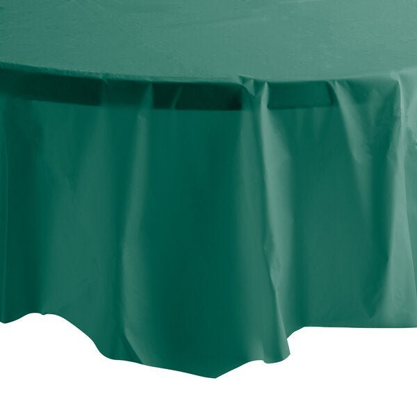 84'' Hunter Green Round TableCloth Plastic Disposable Tablecovers Tablecloths Round size and feature image