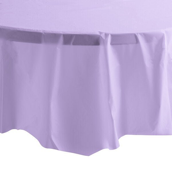 84'' Lavender Round TableCloth Plastic Disposable Tablecovers Tablecloths Round size and feature image
